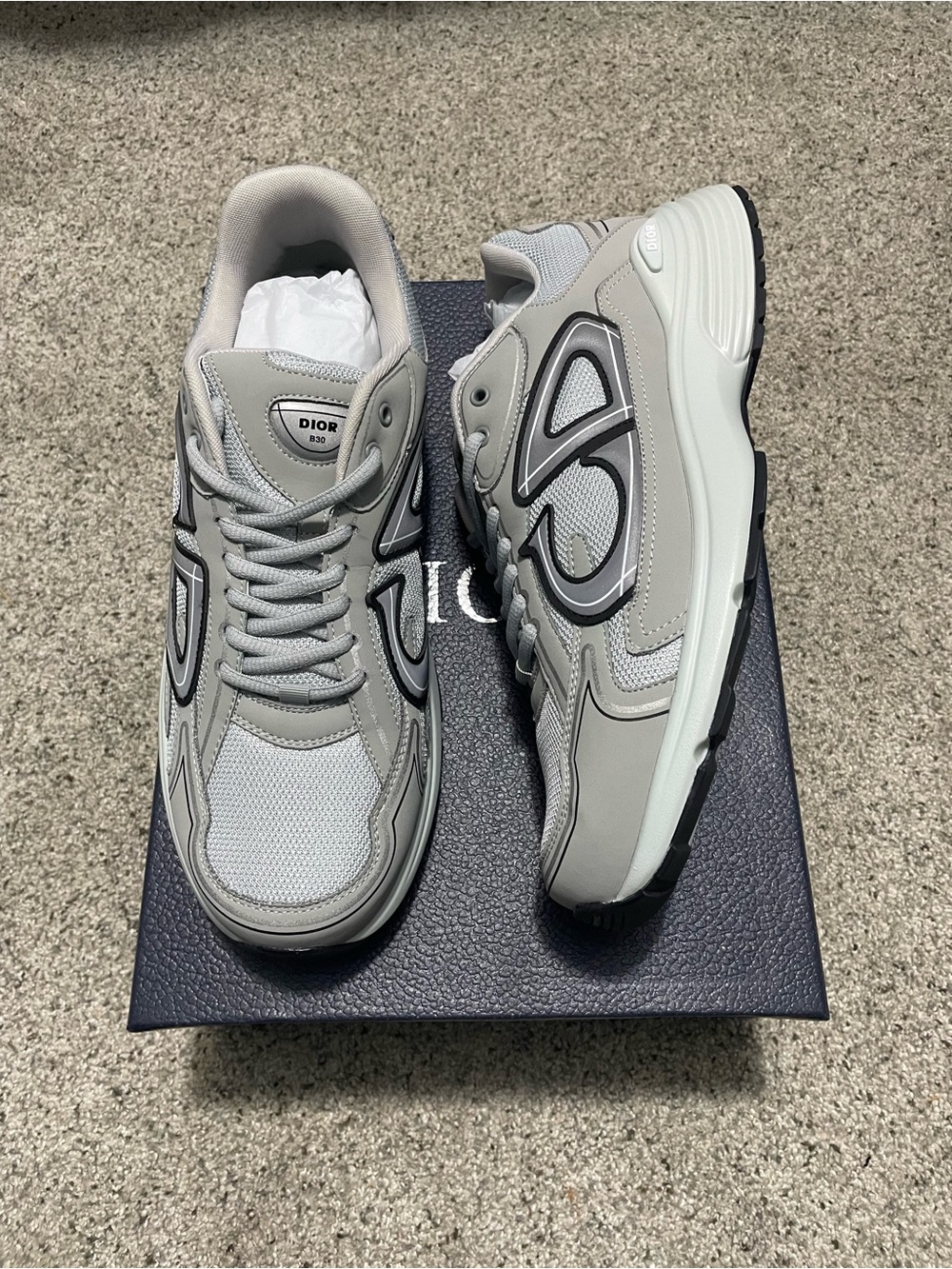 Dior Men’s Gray & Black Mesh Leather Sneakers
